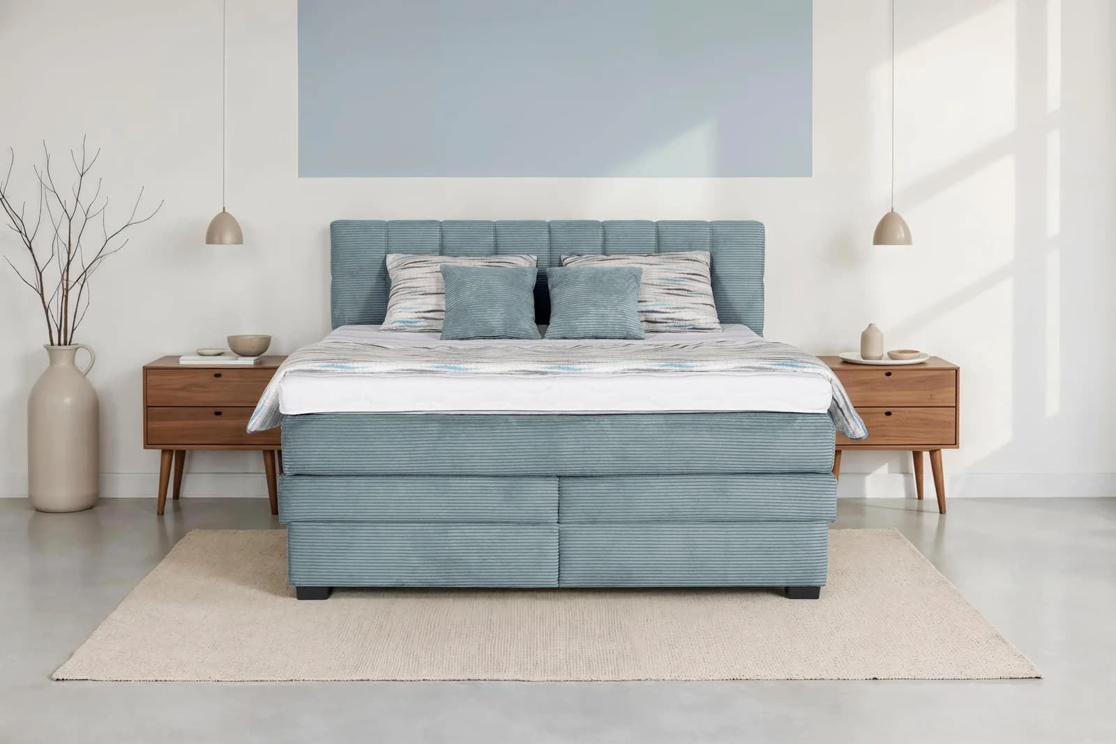 DIE PLANBAR Boxspringbett OC-ON21088 Blau mit Bettkasten