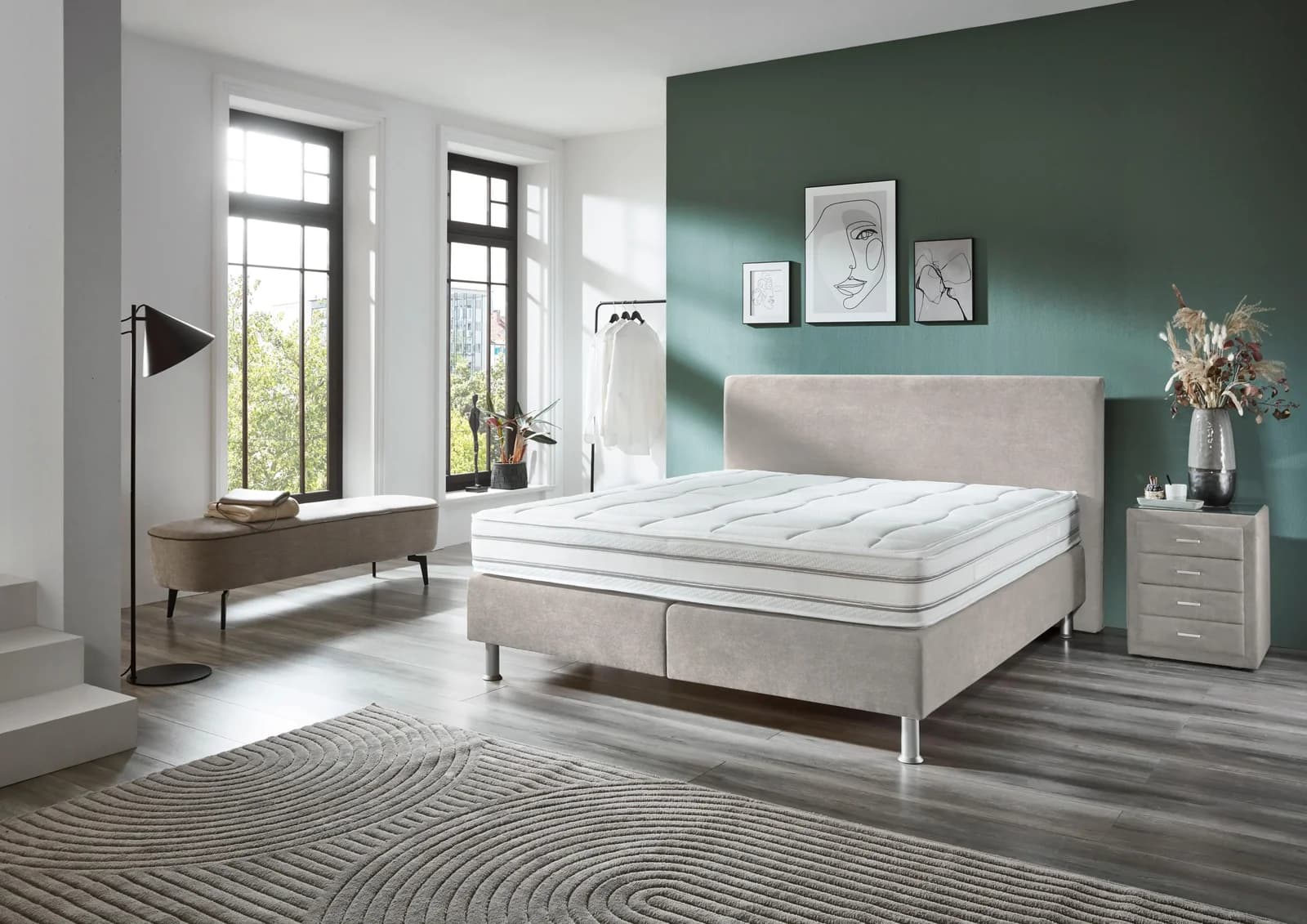 DIE PLANBAR Boxspringbett OC-ON23148 Beige Polyester