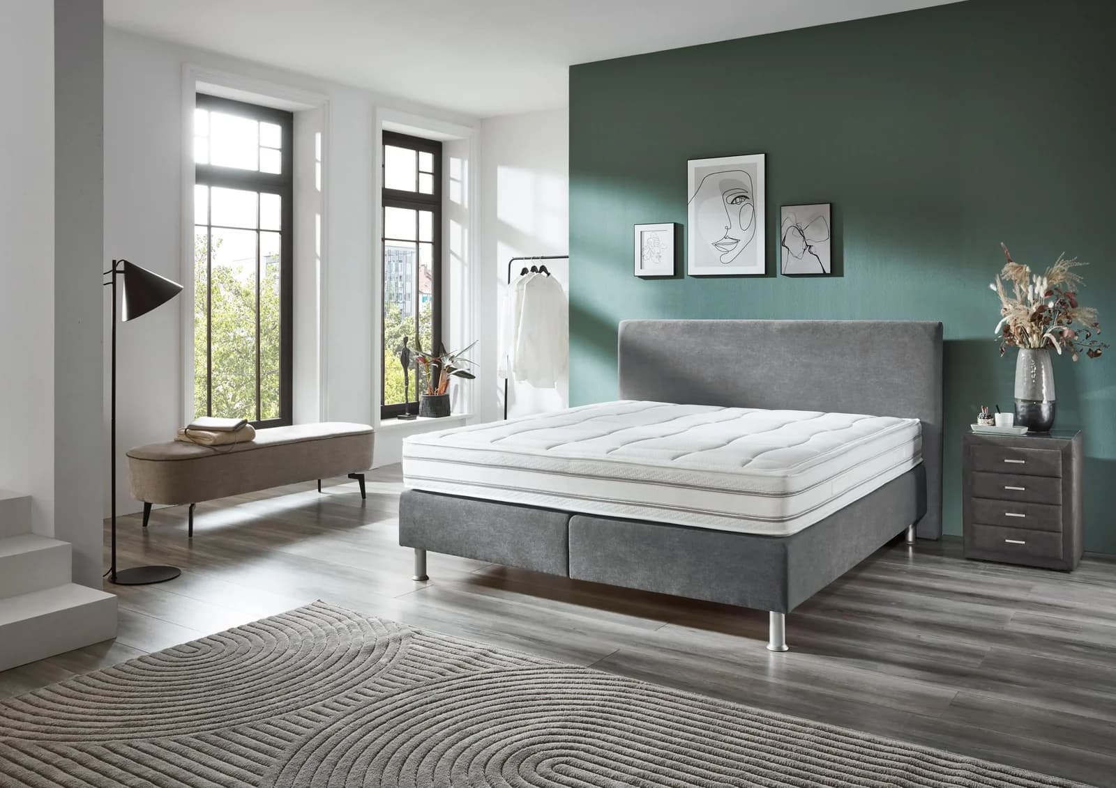 DIE PLANBAR Boxspringbett OC-ON23148 Wendematratze H2/H3 Polyester Grau