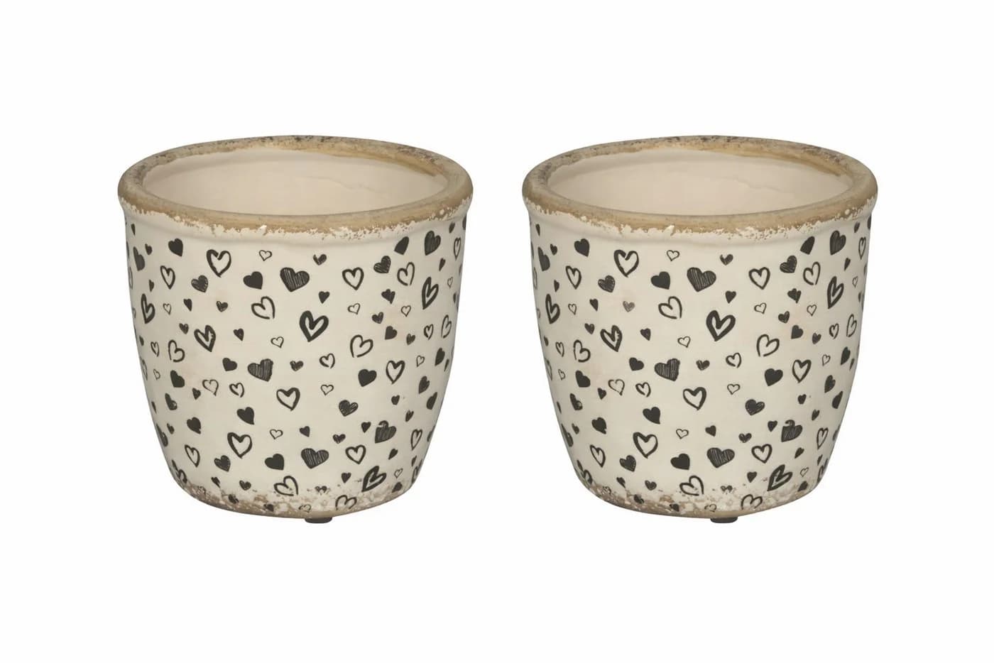 finehomegarden Blumentopf-Set 2tlg. Herzdesign Weiß-Schwarz Steinzeug - Bild 2