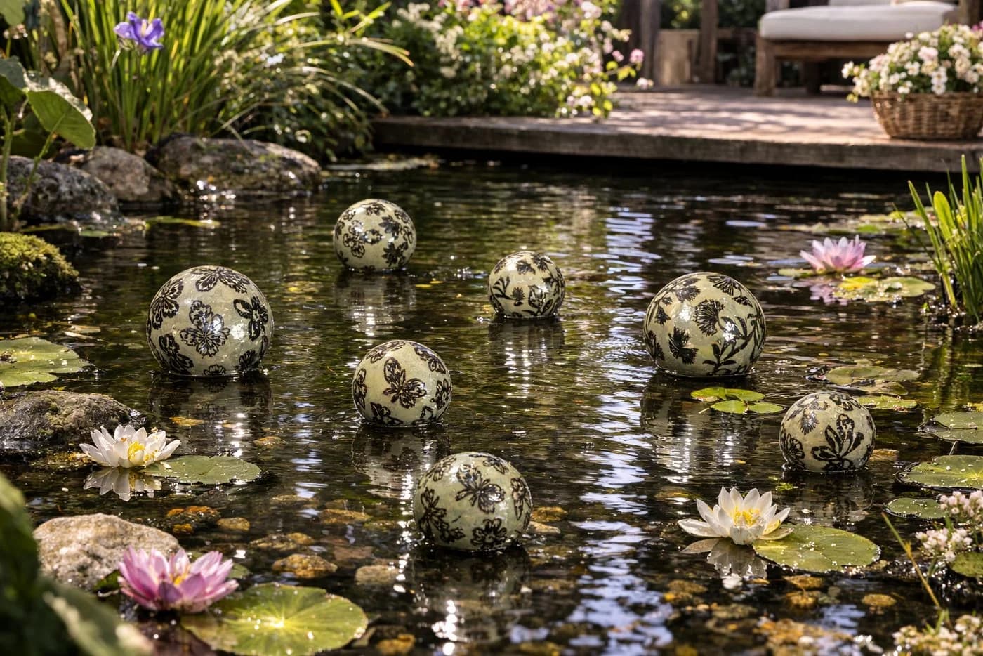 finehomegarden Schwimmkugel Set hellgrün Porzellan mit Blütenmuster - Bild 5