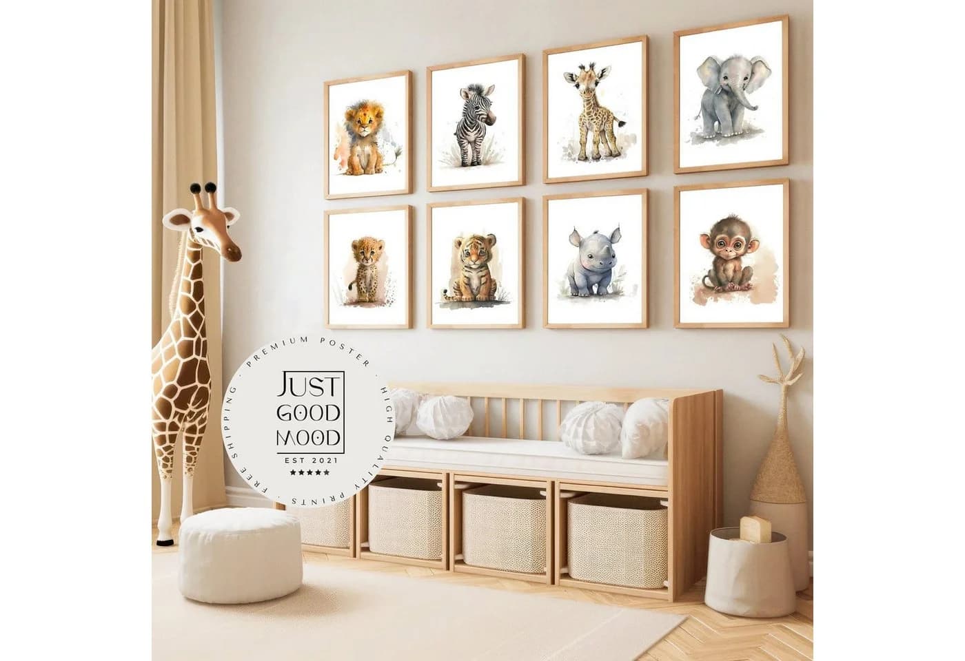 JUSTGOODMOOD Poster Tiere Wald Dschungel Aquarell Giraffe Leinwand - Bild 3