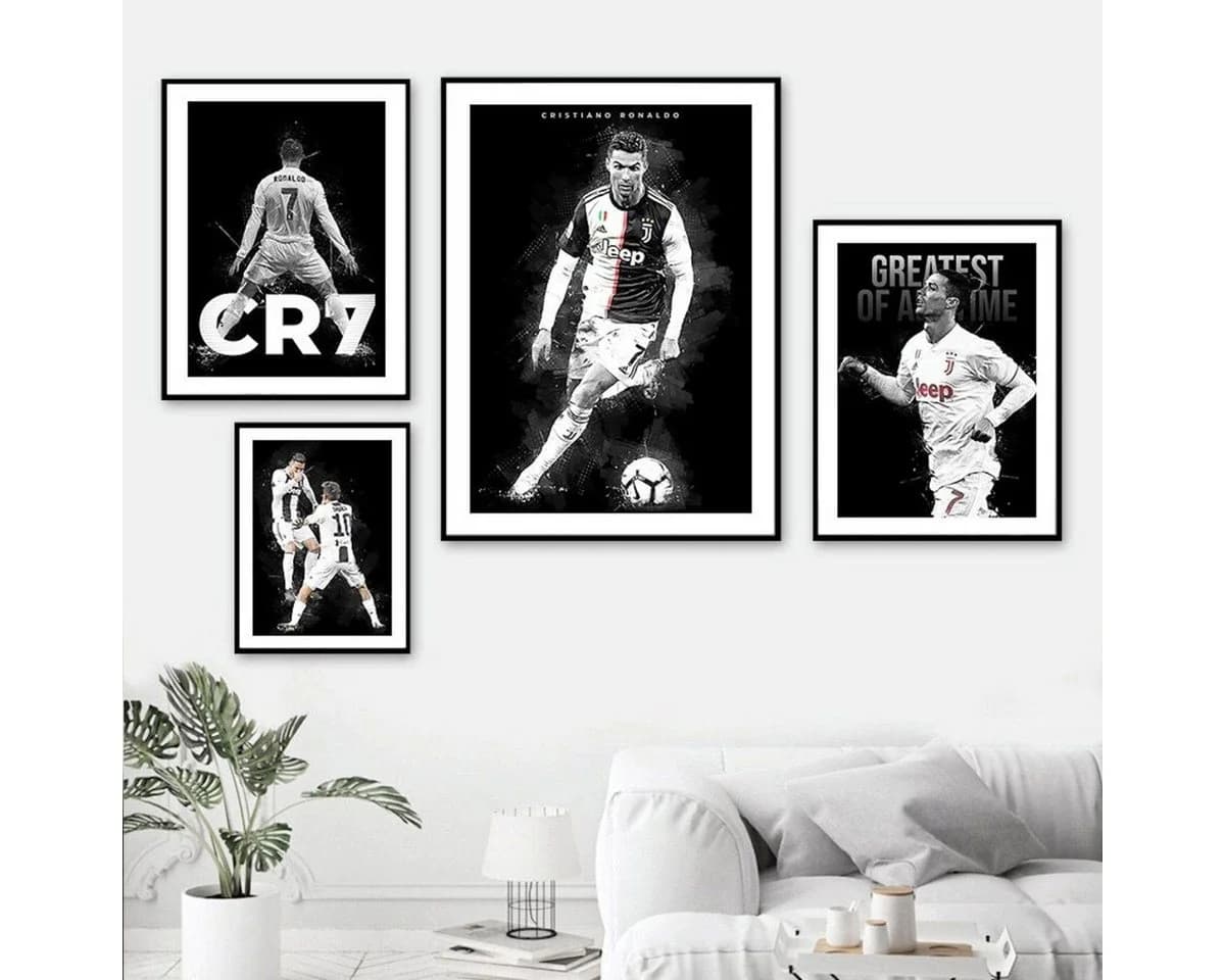 JUSTGOODMOOD Poster Fußball Cristiano Ronaldo Schwarz-Weiß