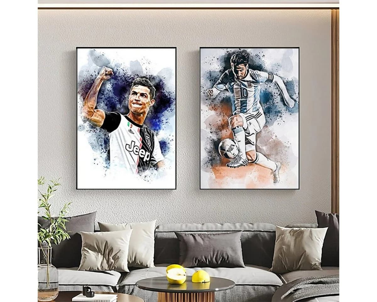 JUSTGOODMOOD Poster Fußballspieler Tor Jubel Lionel Messi und Cristiano Ronaldo