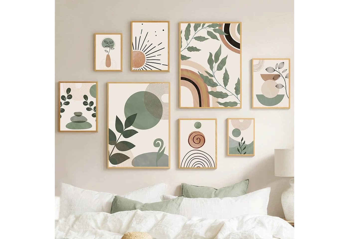 JUSTGOODMOOD Poster Boho Geometrische Formen Grün Baumwolle