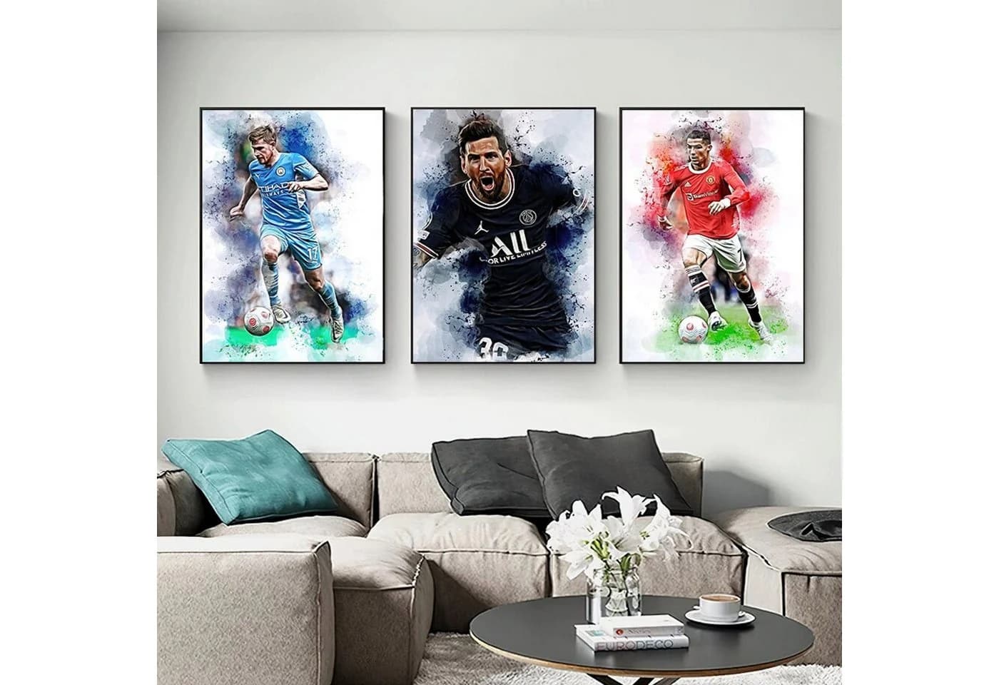 JUSTGOODMOOD Poster Fußballspieler Messi Ronaldo HD-Druck Baumwolle