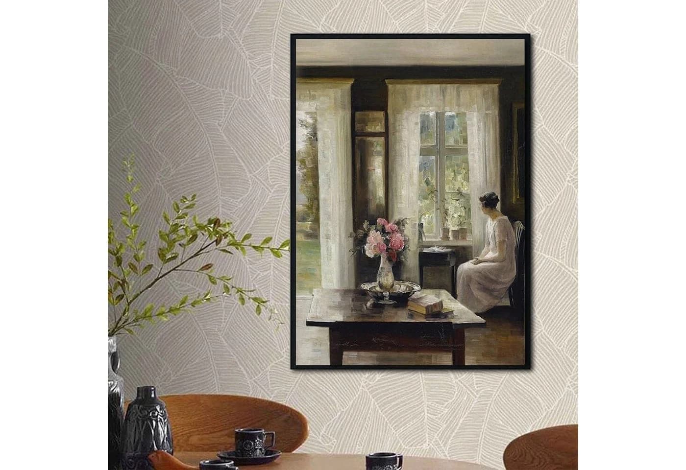 JUSTGOODMOOD Poster Vintage Landschaft mit Äpfeln und Schmetterlingen