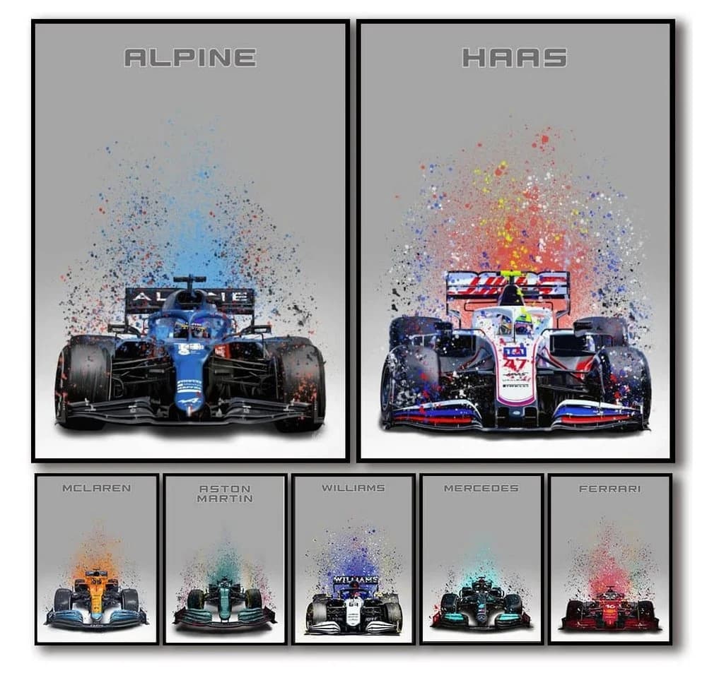 JUSTGOODMOOD F1 Rennwagen Aquarell Poster 21x30 cm Ferrari Deko