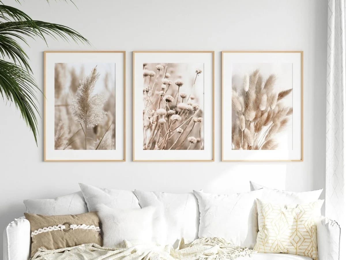 JUSTGOODMOOD Poster Pampasgras Beige Blätter Wandbild