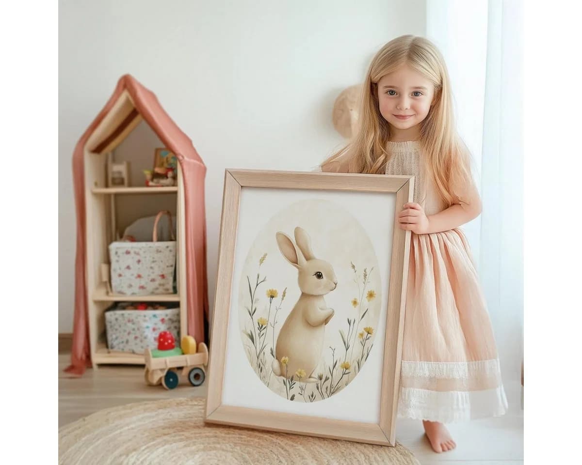 JUSTGOODMOOD Poster süße Hasen Kinderzimmer Deko Modern Baumwolle