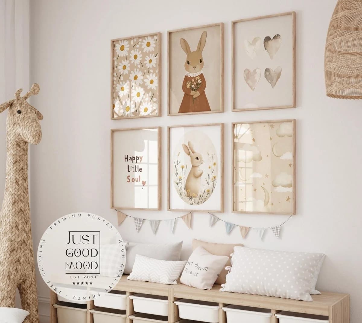 JUSTGOODMOOD Poster süße Hasen Kinderzimmer Deko Modern Baumwolle - Bild 2