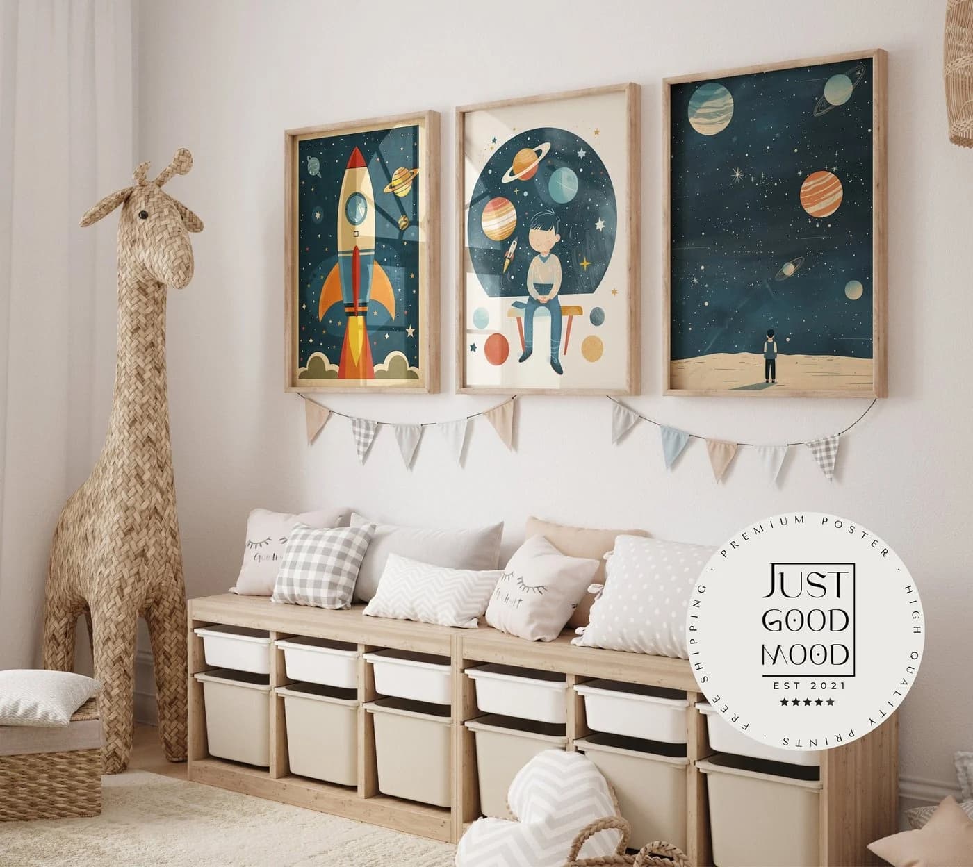 JUSTGOODMOOD Poster Astronaut Kinderzimmer Deko Baumwolle - Bild 2