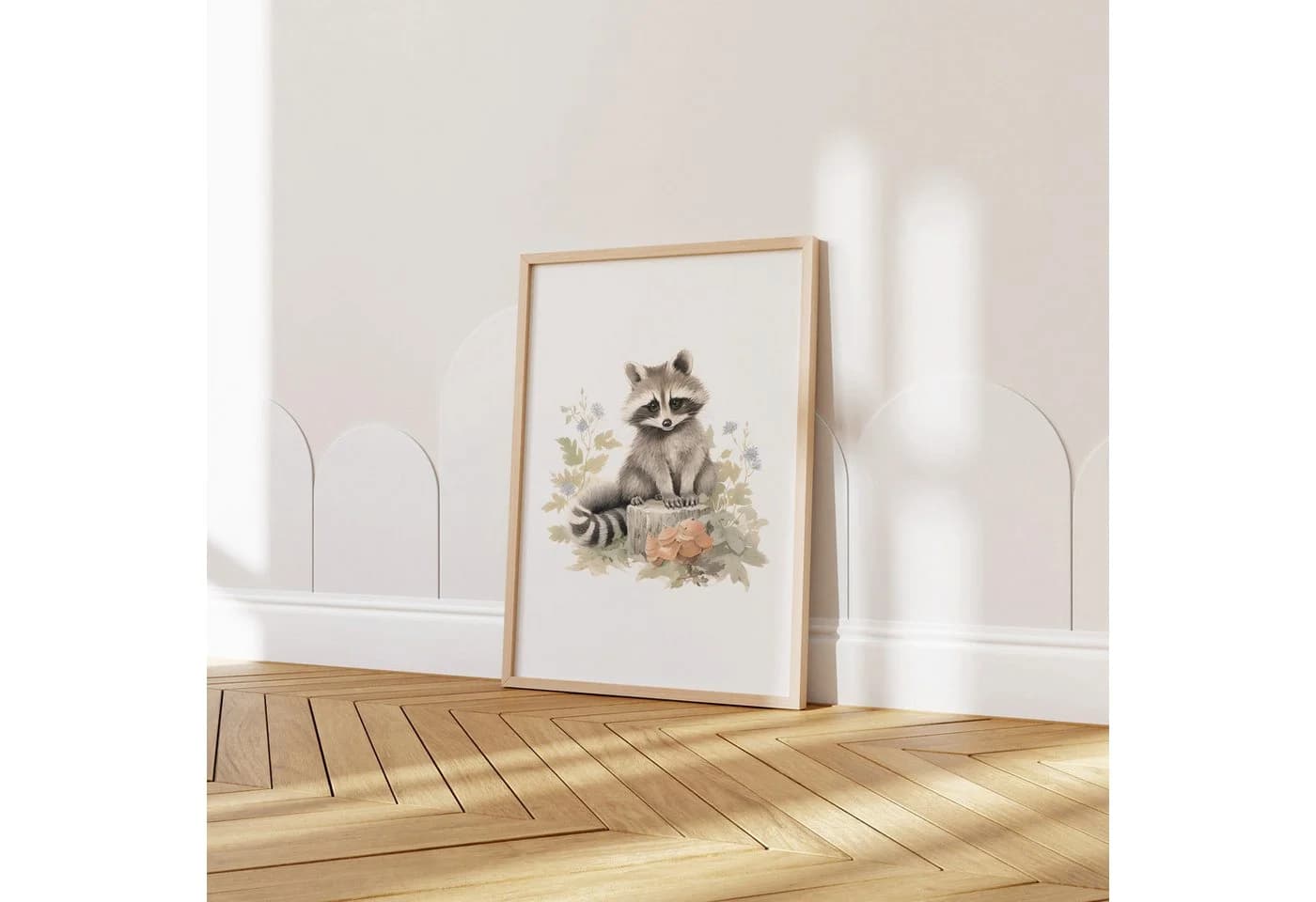 JUSTGOODMOOD Poster Kinderzimmer Tiere Wasserfarben Waschbär Baumwolle