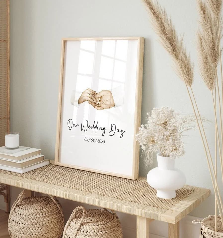 JUSTGOODMOOD Personalisiertes Poster Hochzeit Verlobung Baumwolle Creme