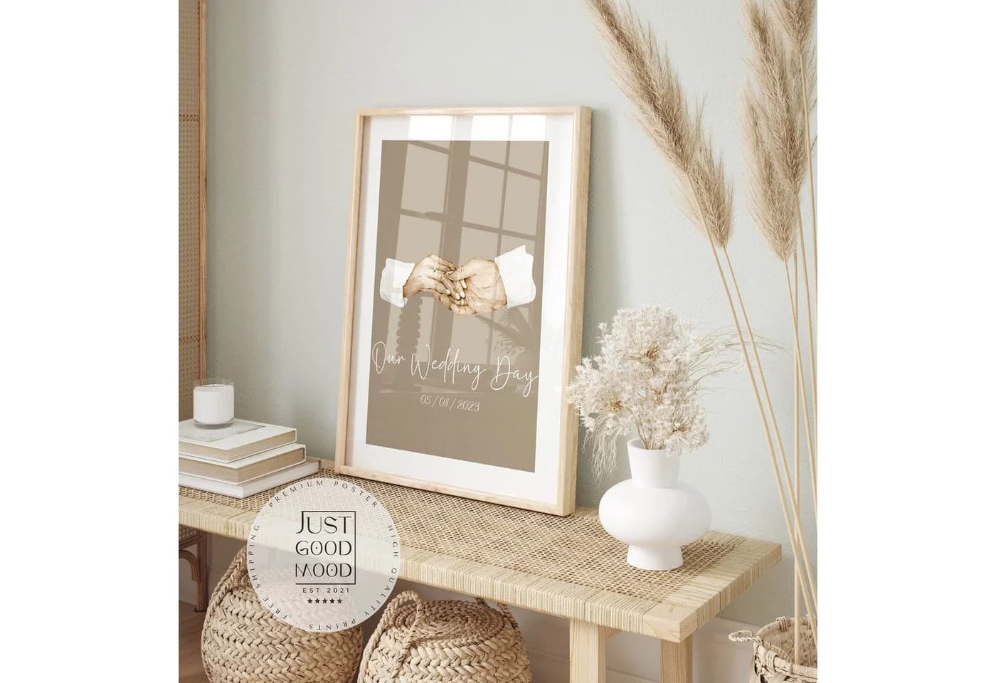 JUSTGOODMOOD Personalisiertes Poster Hochzeit Verlobung Baumwolle Creme - Bild 2