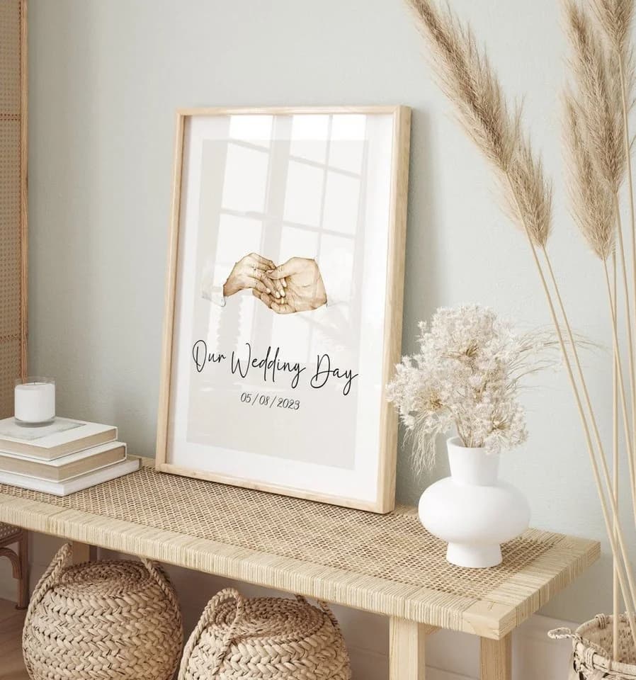 JUSTGOODMOOD Personalisiertes Poster Hochzeit Verlobung Baumwolle Creme - Bild 3