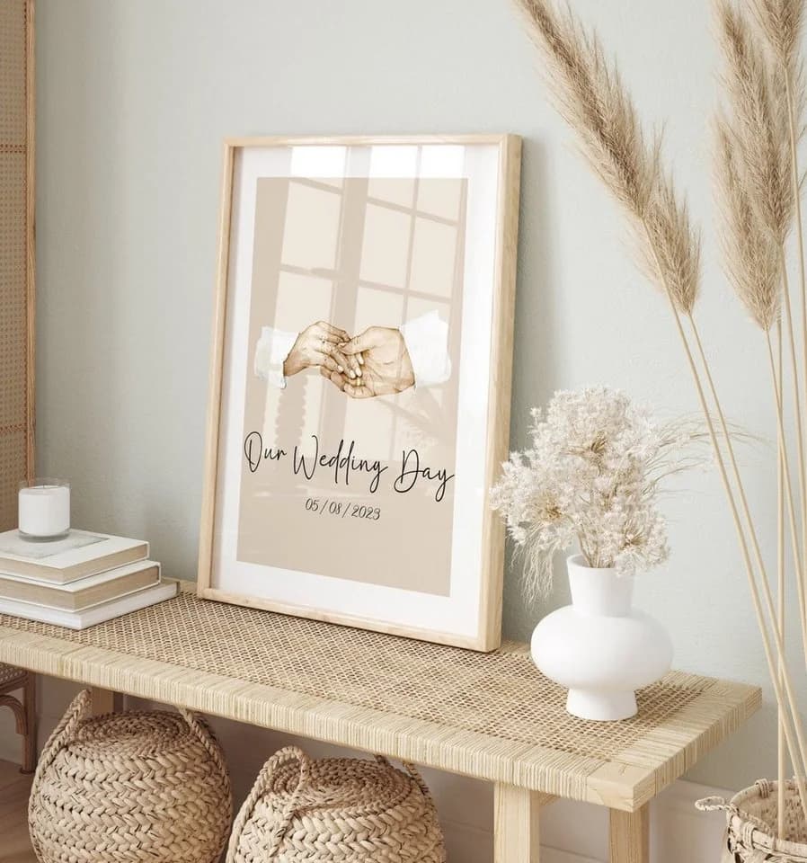 JUSTGOODMOOD Personalisiertes Poster Hochzeit Verlobung Baumwolle Creme - Bild 4