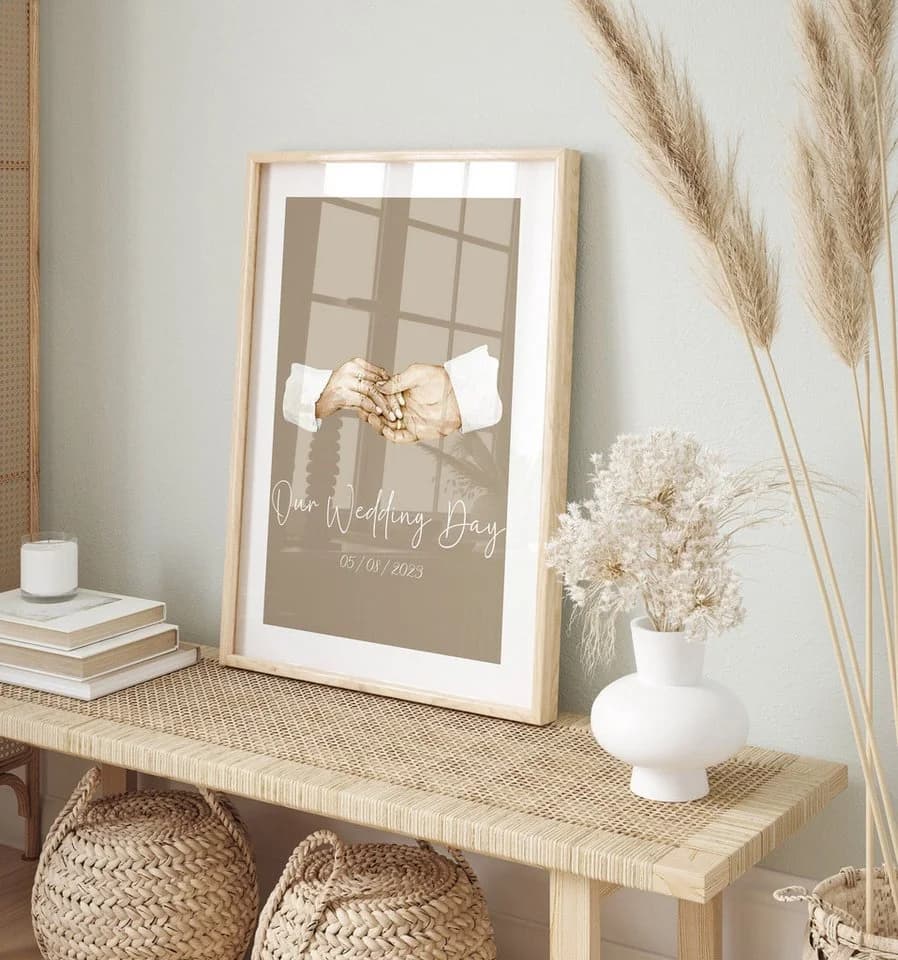 JUSTGOODMOOD Personalisiertes Poster Hochzeit Verlobung Baumwolle Creme - Bild 5