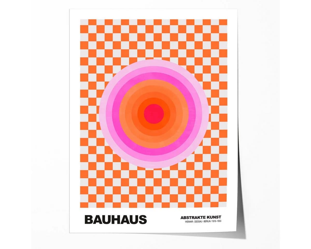 JUSTGOODMOOD Poster Bauhaus Abstrakt Pink Orange Kreis Schachbrett - Bild 2