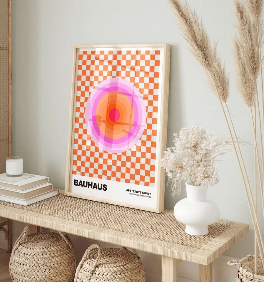 JUSTGOODMOOD Poster Bauhaus Abstrakt Pink Orange Kreis Schachbrett - Bild 3