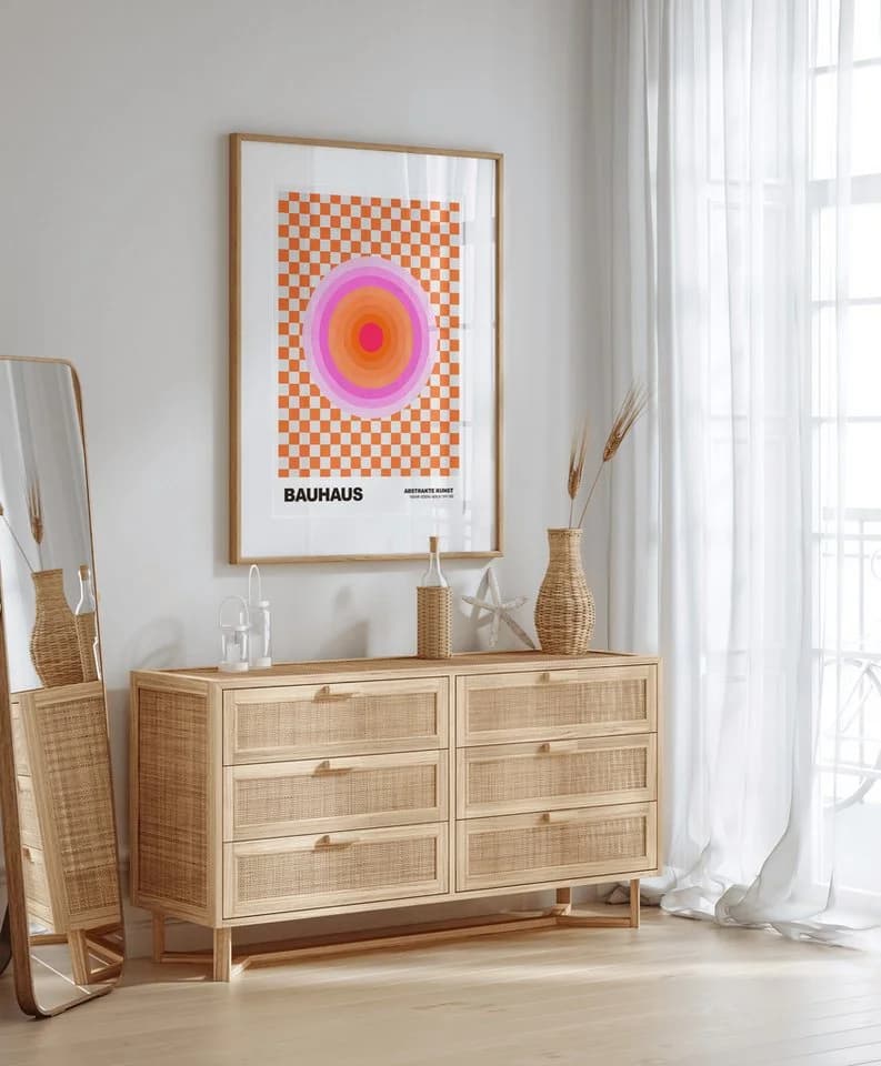 JUSTGOODMOOD Poster Bauhaus Abstrakt Pink Orange Kreis Schachbrett - Bild 5