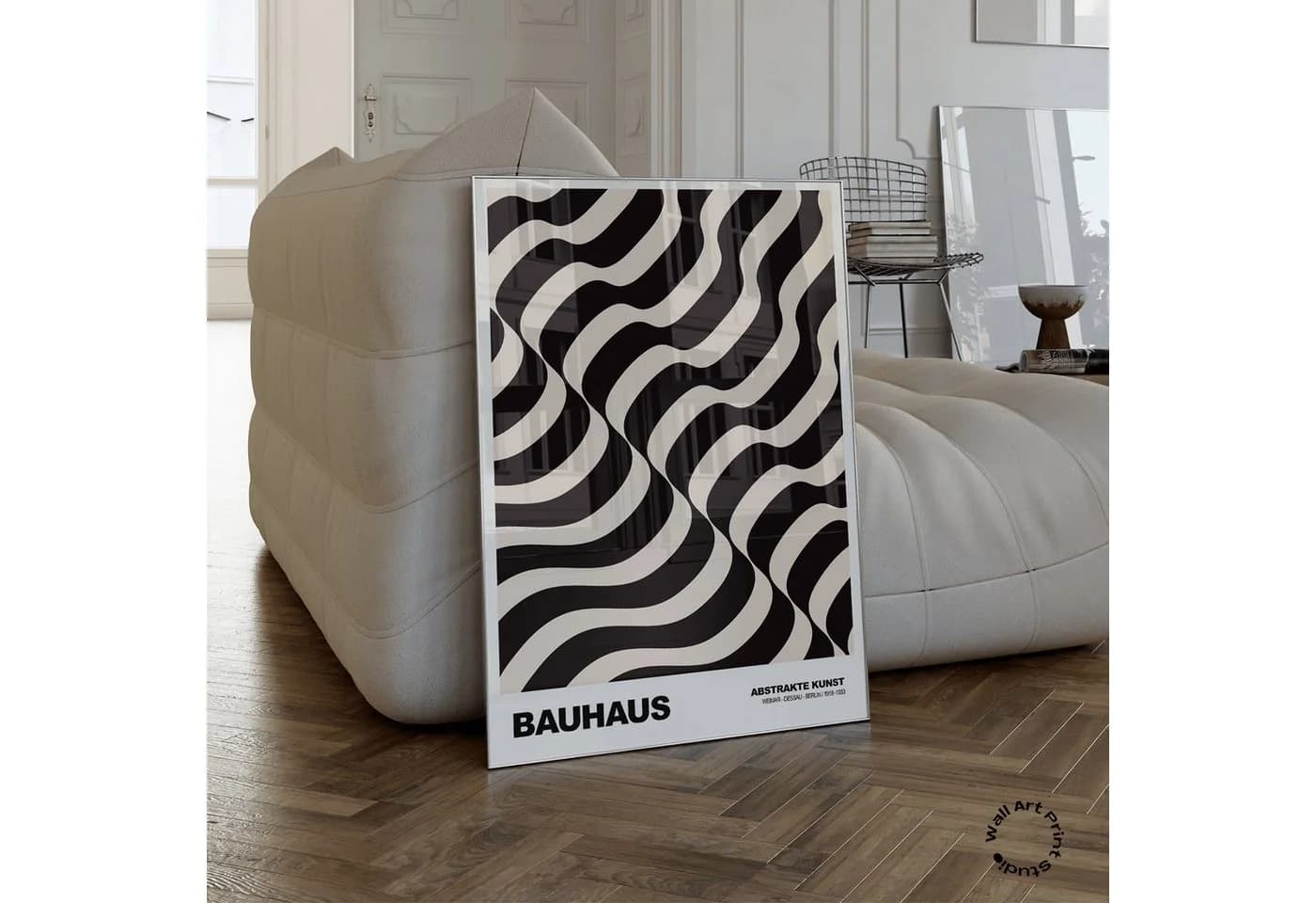 JUSTGOODMOOD Poster Bauhaus Abstrakte Kunst Wellenmuster Beige Schwarz - Bild 5