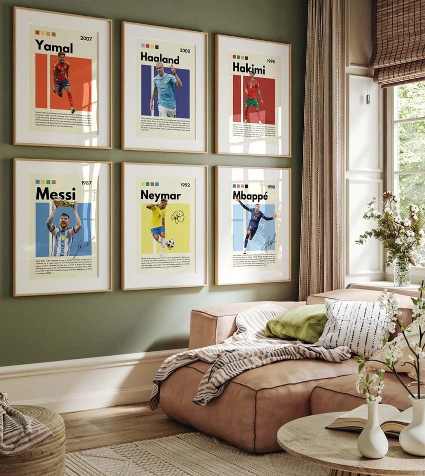 JUSTGOODMOOD Poster Fußball Stars Sport Wanddeko Baumwolle