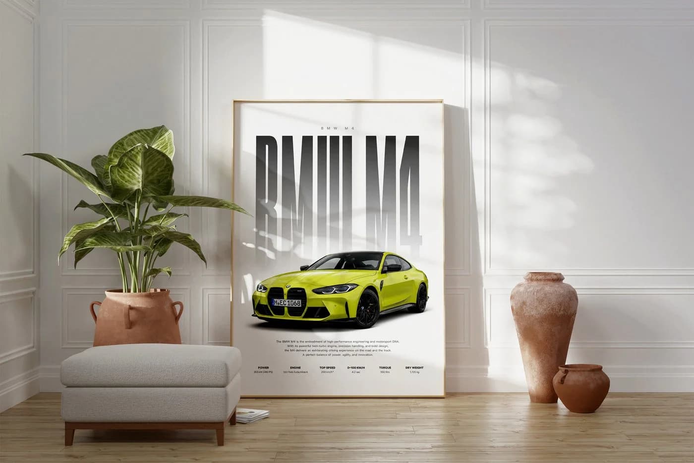 JUSTGOODMOOD Poster Sportwagen Gelb HD-Druck Baumwolle