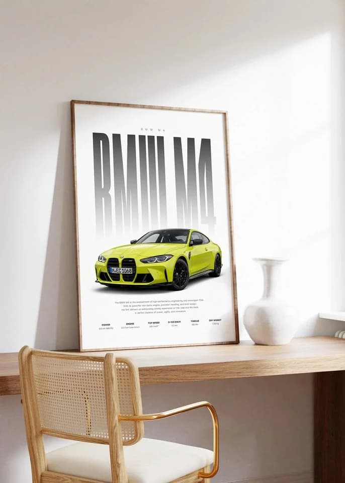 JUSTGOODMOOD Poster Sportwagen Gelb HD-Druck Baumwolle - Bild 3