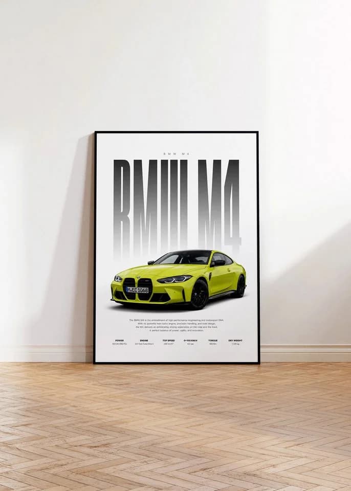 JUSTGOODMOOD Poster Sportwagen Gelb HD-Druck Baumwolle - Bild 4