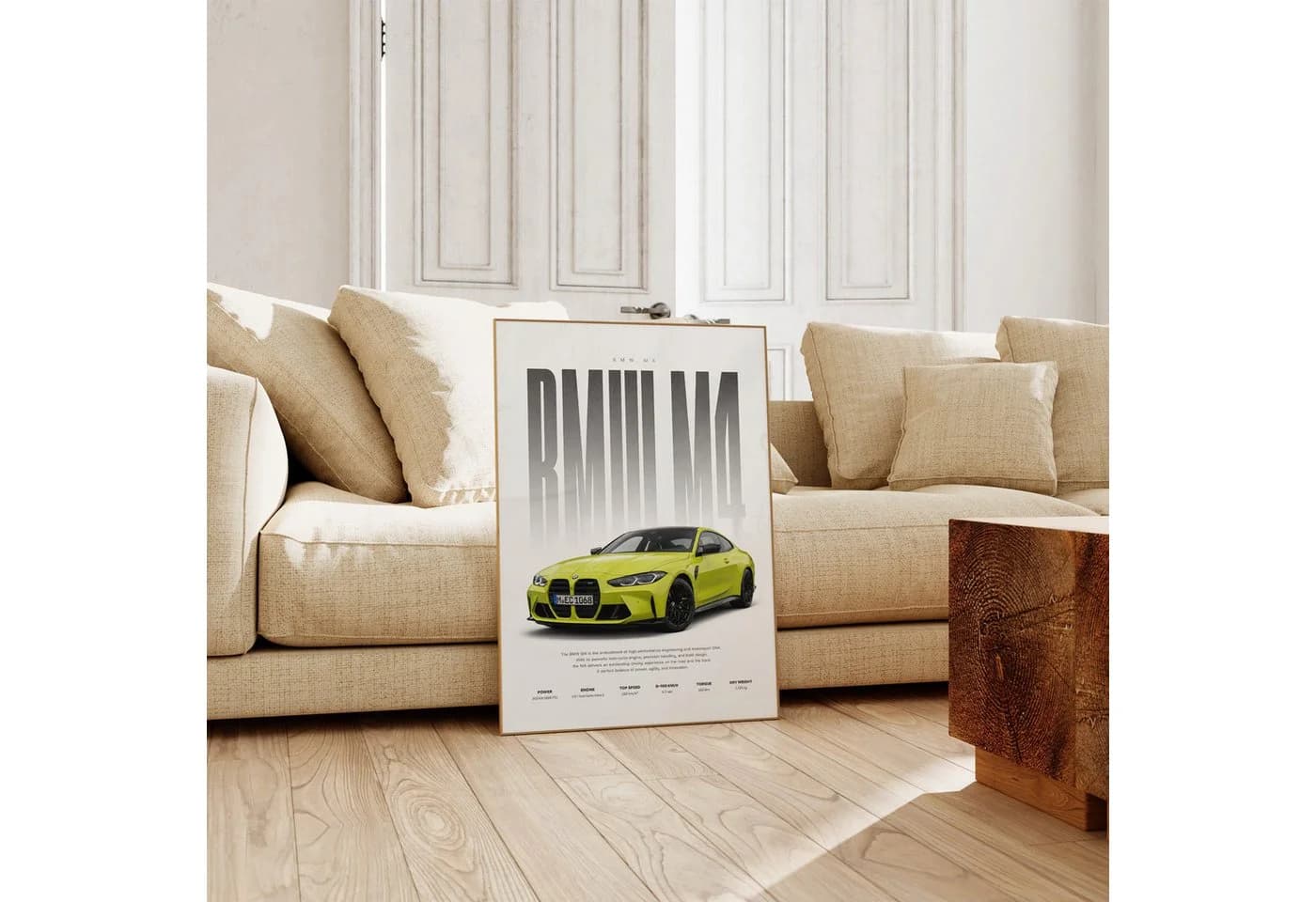 JUSTGOODMOOD Poster Sportwagen Gelb HD-Druck Baumwolle - Bild 5