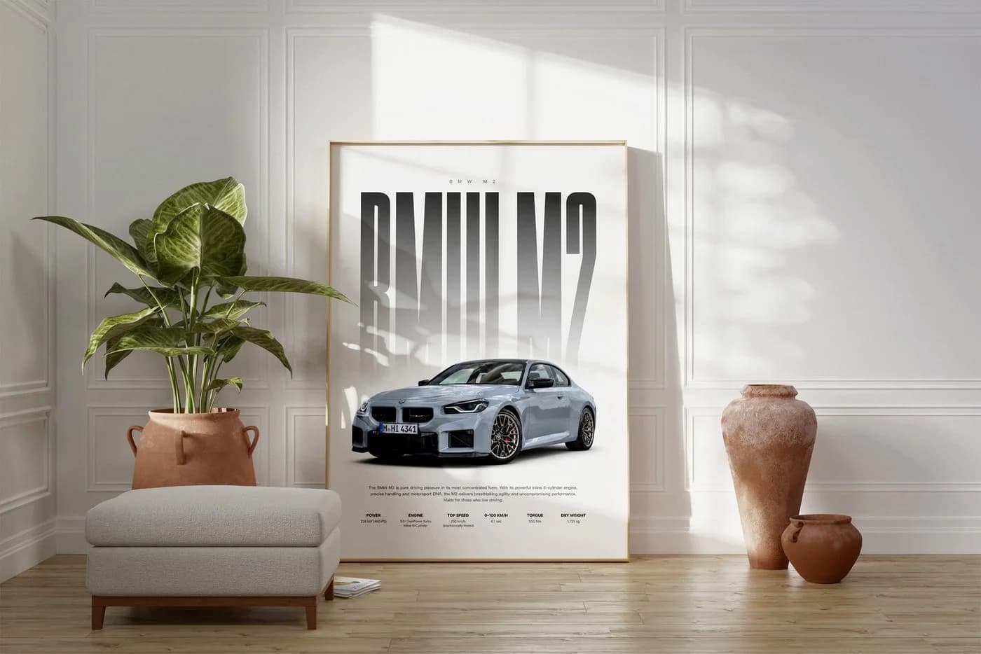 JUSTGOODMOOD Poster Sportwagen Coupé Hellgrau HD-Druck Baumwolle