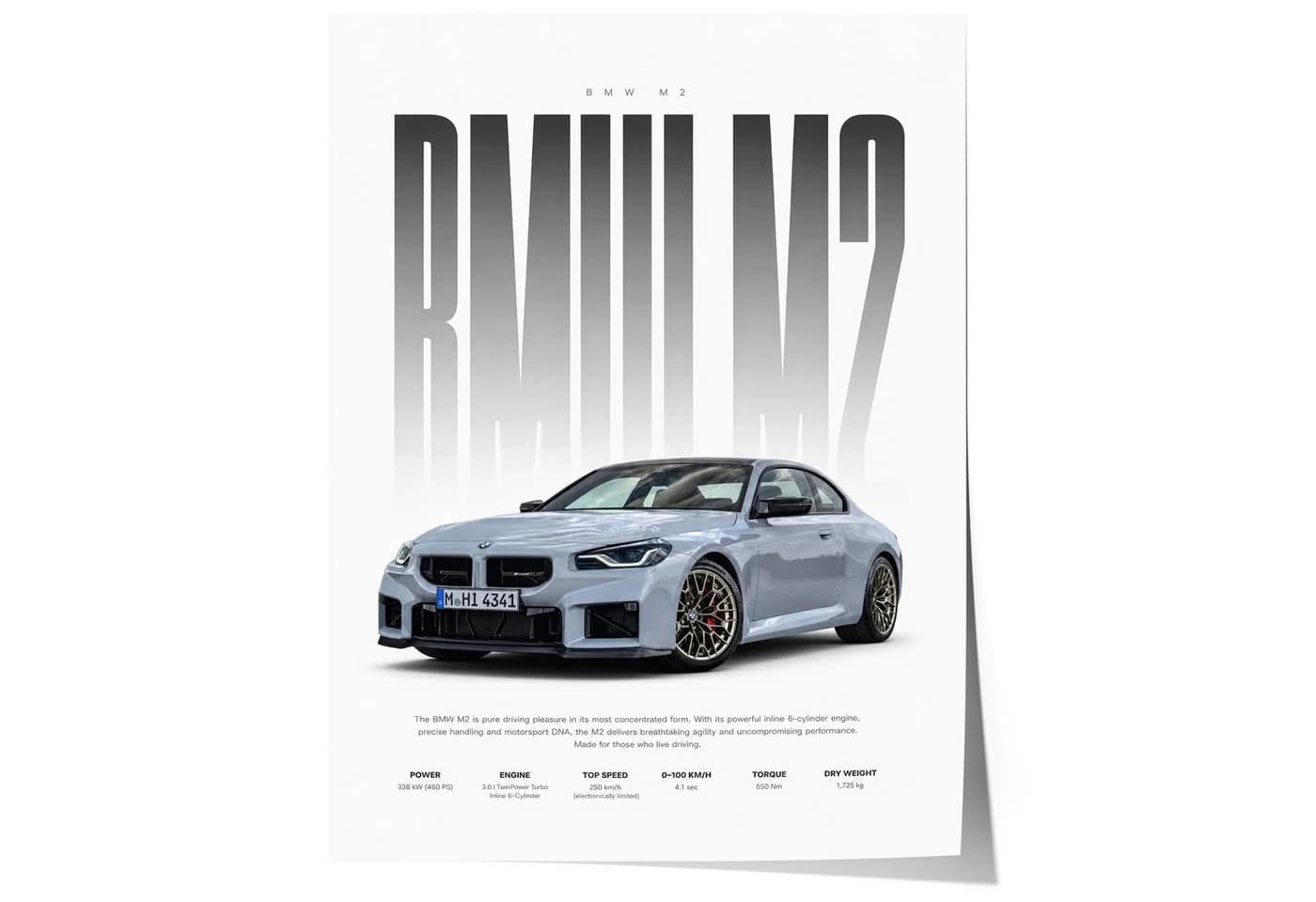 JUSTGOODMOOD Poster Sportwagen Coupé Hellgrau HD-Druck Baumwolle - Bild 2