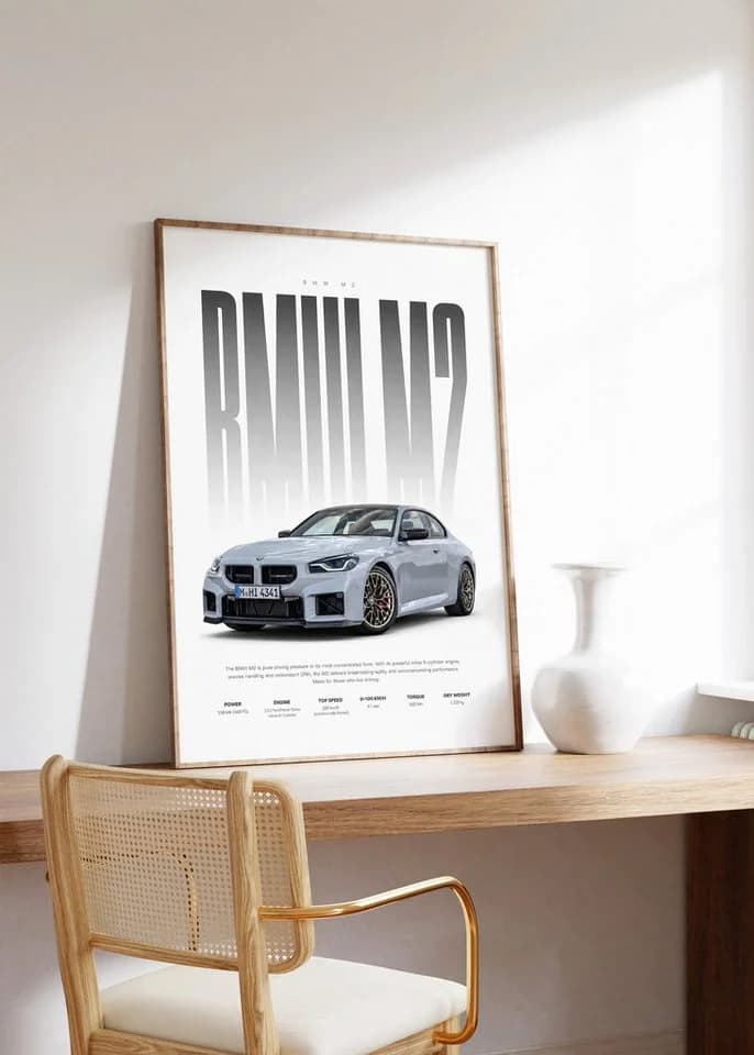 JUSTGOODMOOD Poster Sportwagen Coupé Hellgrau HD-Druck Baumwolle - Bild 3