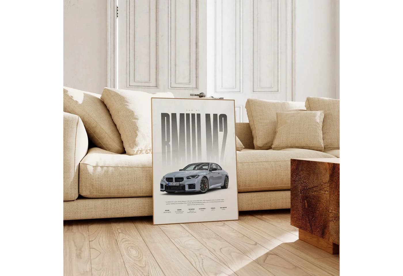 JUSTGOODMOOD Poster Sportwagen Coupé Hellgrau HD-Druck Baumwolle - Bild 5