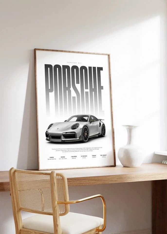 JUSTGOODMOOD Poster Silberner Sportwagen HD-Druck Baumwolle - Bild 3