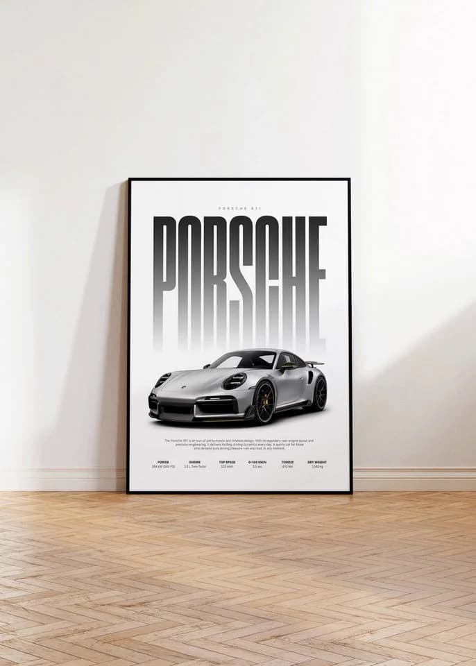 JUSTGOODMOOD Poster Silberner Sportwagen HD-Druck Baumwolle - Bild 4