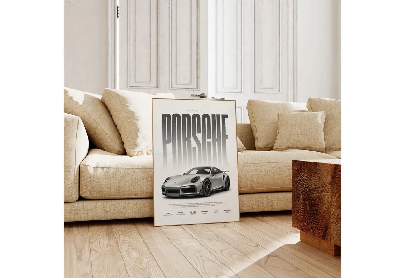 JUSTGOODMOOD Poster Silberner Sportwagen HD-Druck Baumwolle - Bild 5