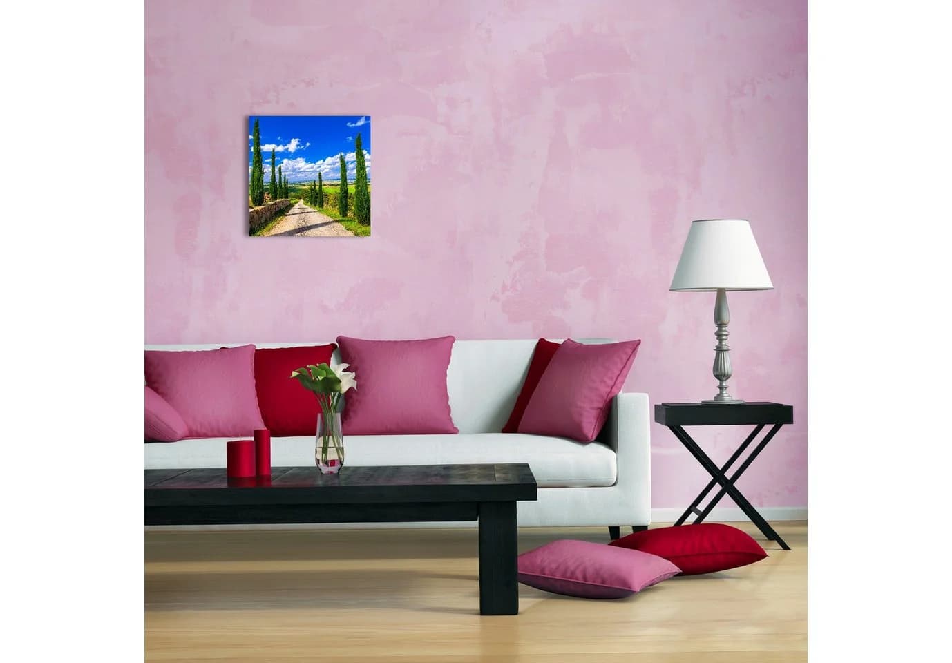 Wallario Acrylglasbild Zypressenweg in der Toskana Modern