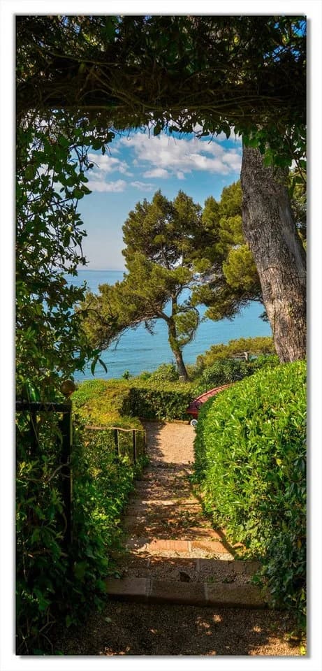 Wallario Türtapete Gartenweg am Meer Grün Blau Selbstklebend - Bild 2
