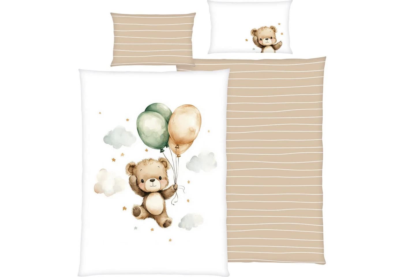Baby Best Babybettwäsche Ballon Teddy, Renforcé, 2 teilig, Wendebettwäsche
