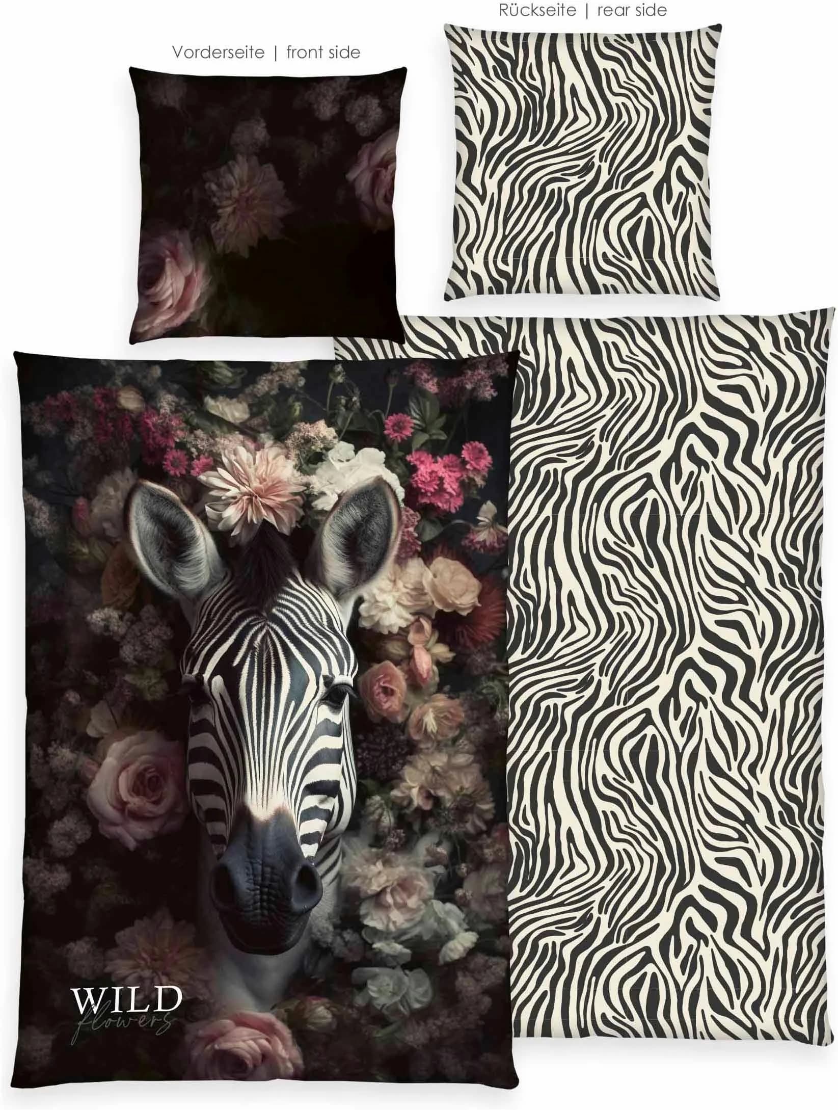 Herding Bettwäsche Wild Flowers Zebra Animalprint 100% Baumwolle 2-teilig
