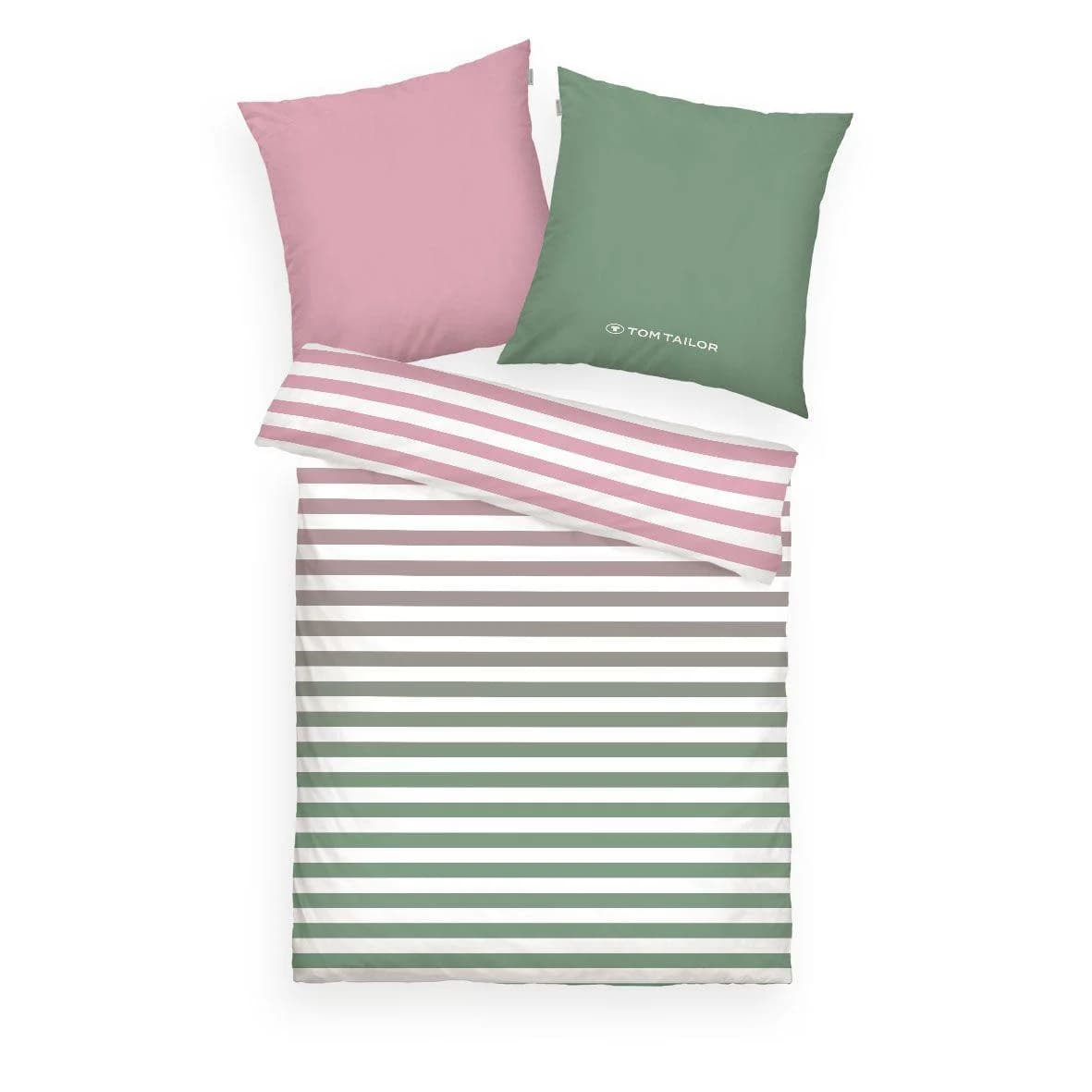 TOM TAILOR Satin-Bettwäsche 100% Baumwolle Rosa/Weiß