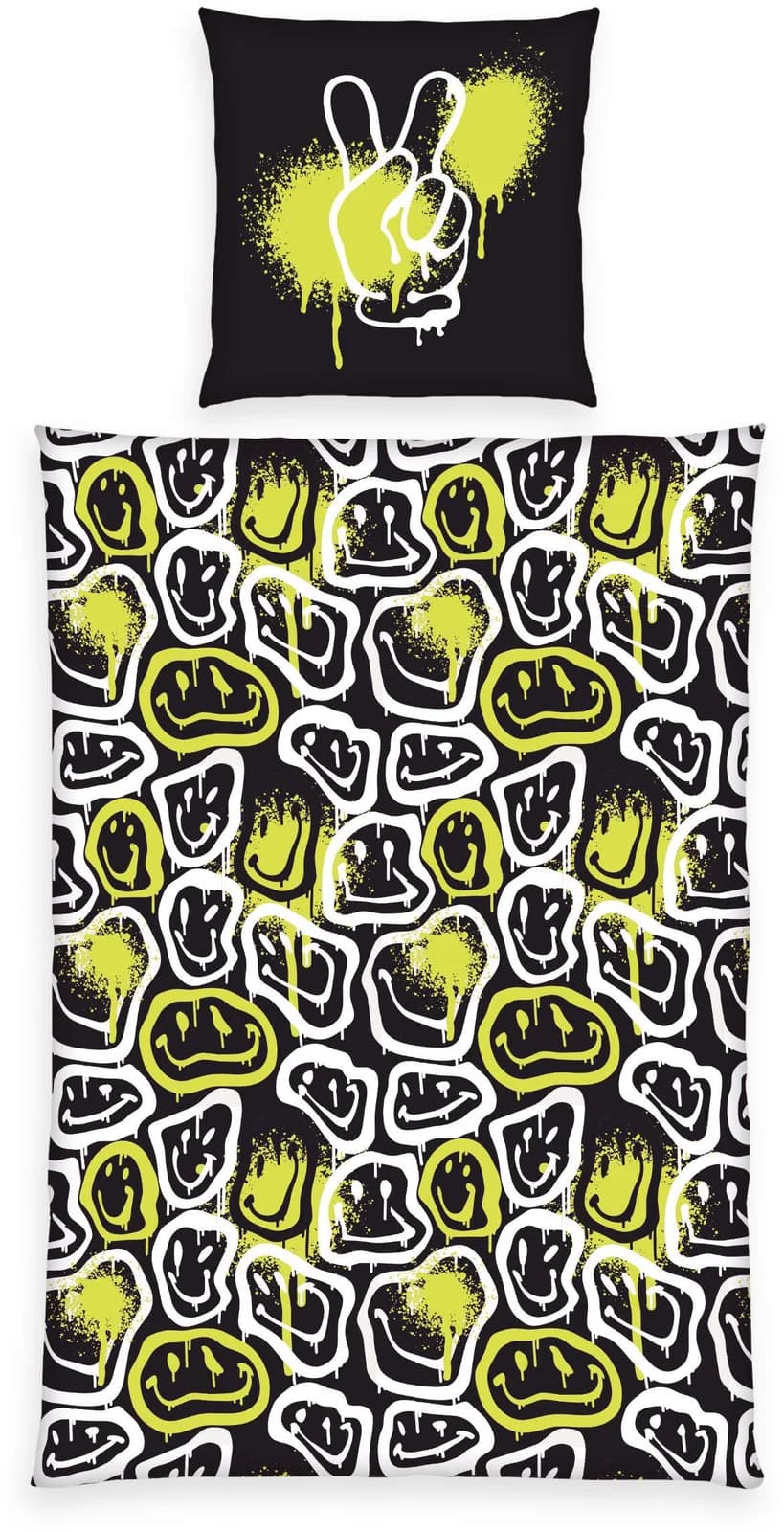 Bettwäsche Neon Faces Smileys 135x200 cm 2-teilig Baumwolle