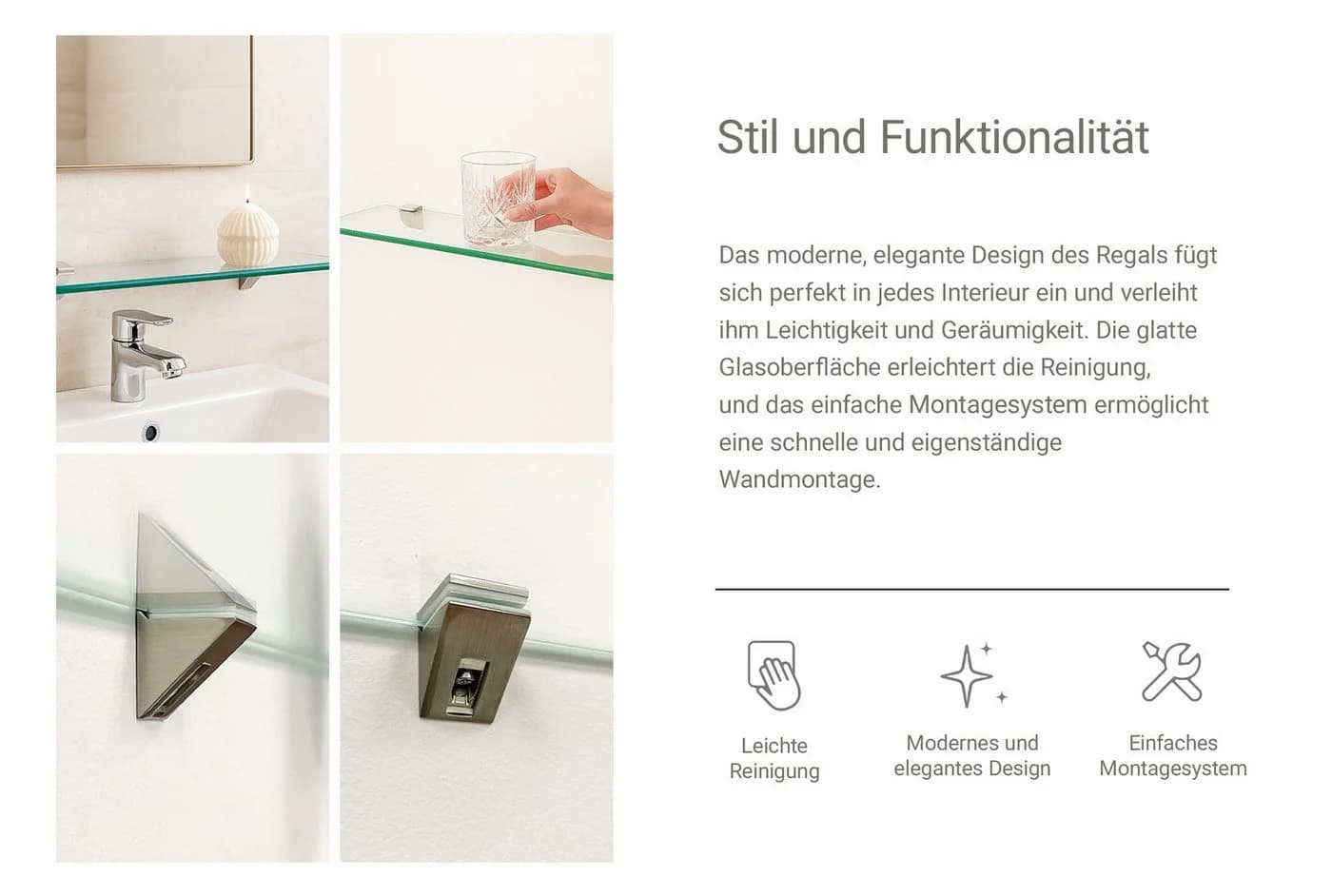 Tulup Glasregal Wandhalterung Transparent Verchromt - Bild 5