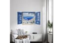 Tulup 3D-Wandtattoo Illusion Fenster Blau Griechische Landschaft Bild 1