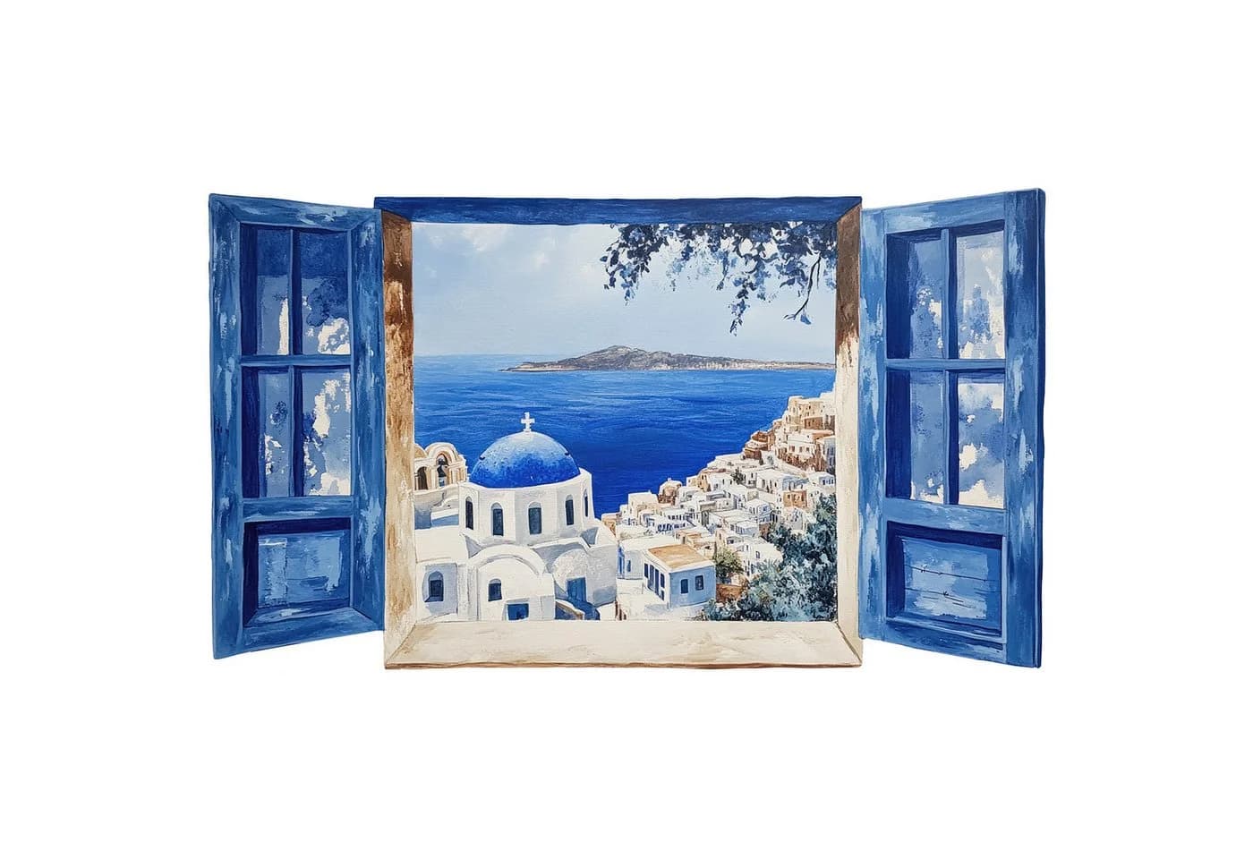 Tulup 3D-Wandtattoo Illusion Fenster Blau Griechische Landschaft - Bild 2