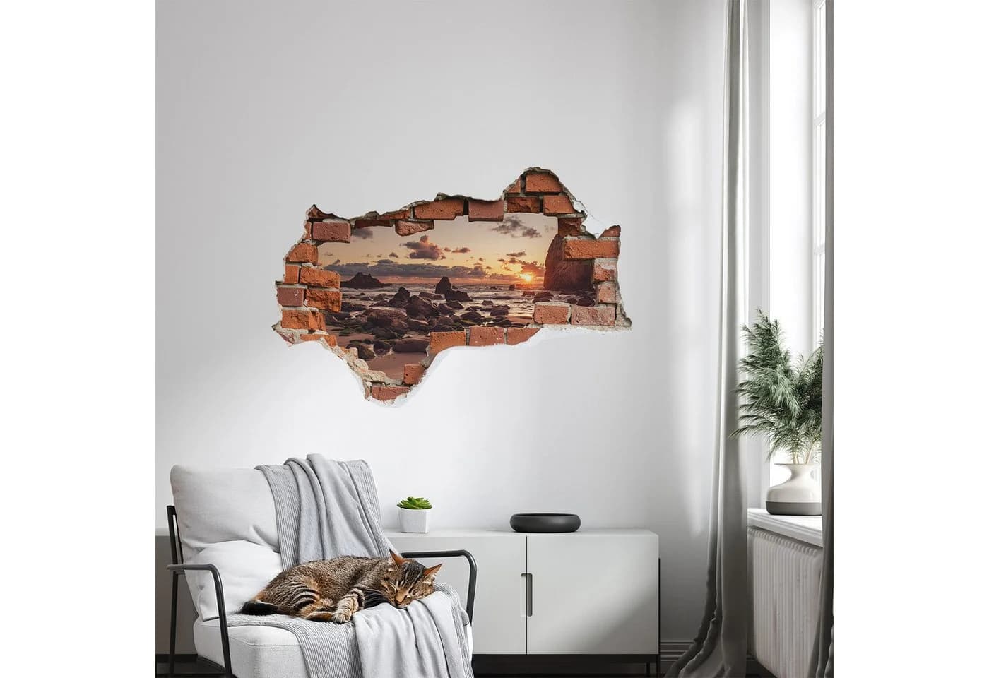 Tulup 3D-Wandtattoo Selbstklebend Braun Sonnenuntergang Ziegelsteine