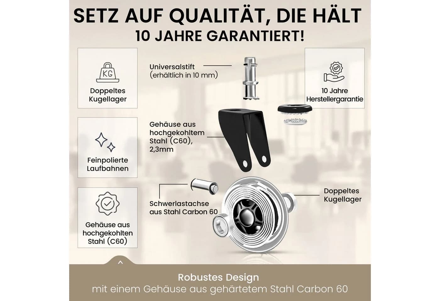 TPFLiving INVICTUS PROGLIDE Bürostuhlrollen 5er Set Transparent 10mm - Bild 4