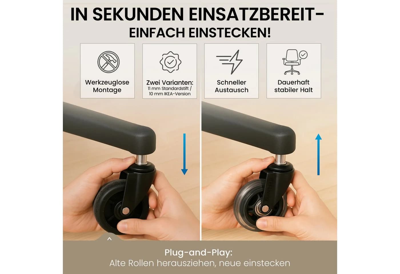TPFLiving INVICTUS PROGLIDE Bürostuhlrollen 5er Set Transparent 10mm - Bild 5